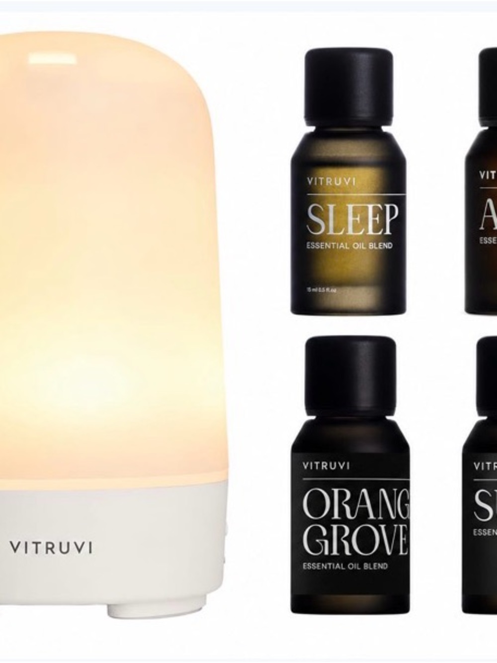 Vitruvi White Ultrasonic Aroma Diffuser with Sleep & Orange Grove Oil Blends